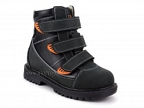 152-121 Бос(Bos), ботинки детские утепленные ортопедические профилактические, байка, кожа, черный, оранжевый в Иркутске