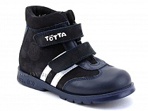 121-2,12,9 Тотто (Totto), ботинки детские утепленные ортопедические профилактические, кожа, нубук, синий, белый. в Иркутске
