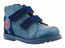 2084-01 УЦ Дандино (Dandino), ботинки демисезонные утепленные, байка, кожа, тёмно-синий, голубой в Иркутске