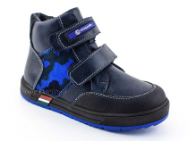 35124Б ШагоВита (Shagovita), ботинки детские демисезонные ортопедические профилактические, кожа, байка, черный, синий в Иркутске