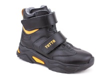 3542-131,15 Тотто (Totto), ботинки детские утепленные ортопедические профилактические, кожа, байка, черный, оранжевый в Иркутске