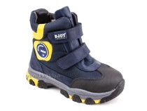 056-600-194-0049 (26-30) Джойшуз (Djoyshoes) ботинки детские зимние мембранные ортопедические профилактические, натуральный мех, мембрана, кожа, темно-синий, черный, желтый в Иркутске