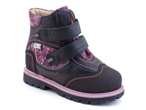 543-8 (26-30) Твики (Twiki) ботинки детские зимние ортопедические профилактические, кожа, натуральный мех, черно-розовый в Иркутске